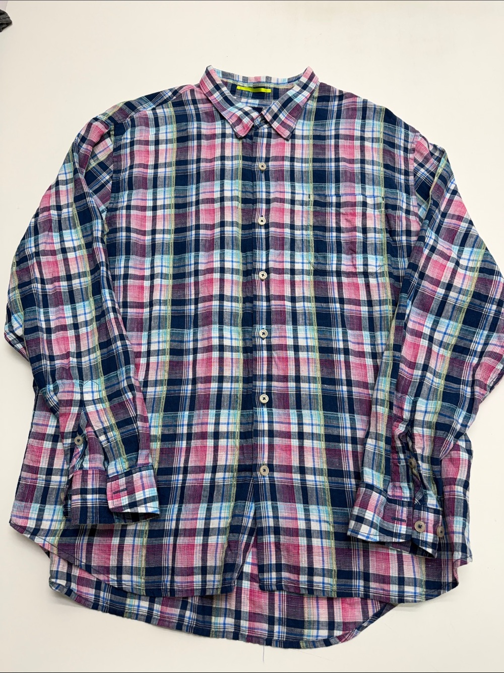 TOMMY BAHAMA Men’s XXL Blue Pink Plaid LINEN Shirt